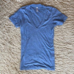 Original American Apparel V-Neck Tees 2-Tee BUNDLE (Blue & Heather Gray) - XXS